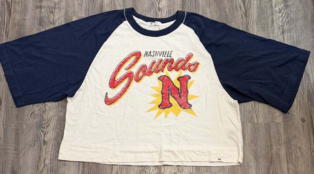 '47 Nashville Sounds Crop T-Shirt Size Large White Blue Raglan